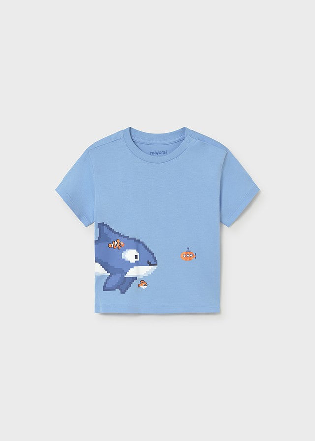 Mayoral Erkek Bebek Balık Detaylı Mavi Kısa Kol Tshirt