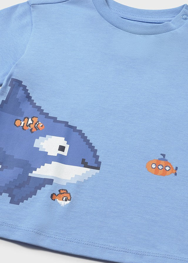 Mayoral Erkek Bebek Balık Detaylı Mavi Kısa Kol Tshirt