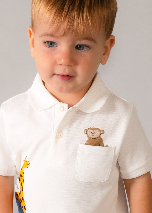 Mayoral Erkek Bebek Beyaz Polo Yaka Zürafa Detaylı Tshirt