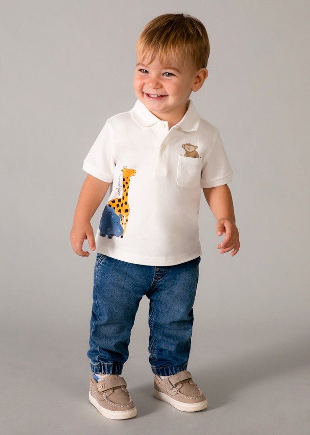 Mayoral Erkek Bebek Beyaz Polo Yaka Zürafa Detaylı Tshirt