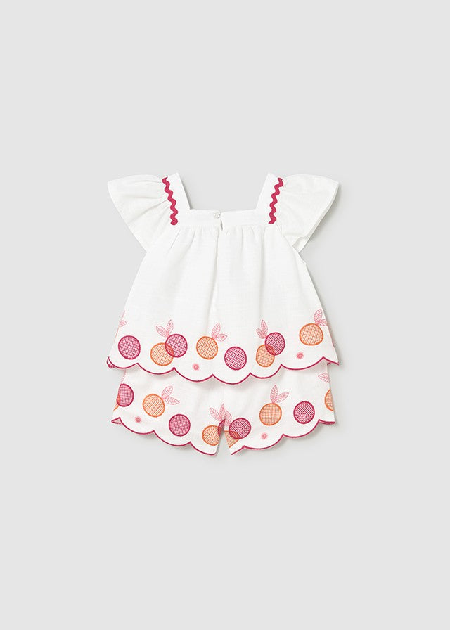 Mayoral Kız Bebek Beyaz İşlemeli Şort Set Takım