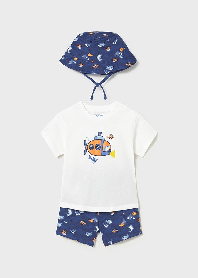 Mayoral Erkek Bebek Mavi Şapkalı Şort Set