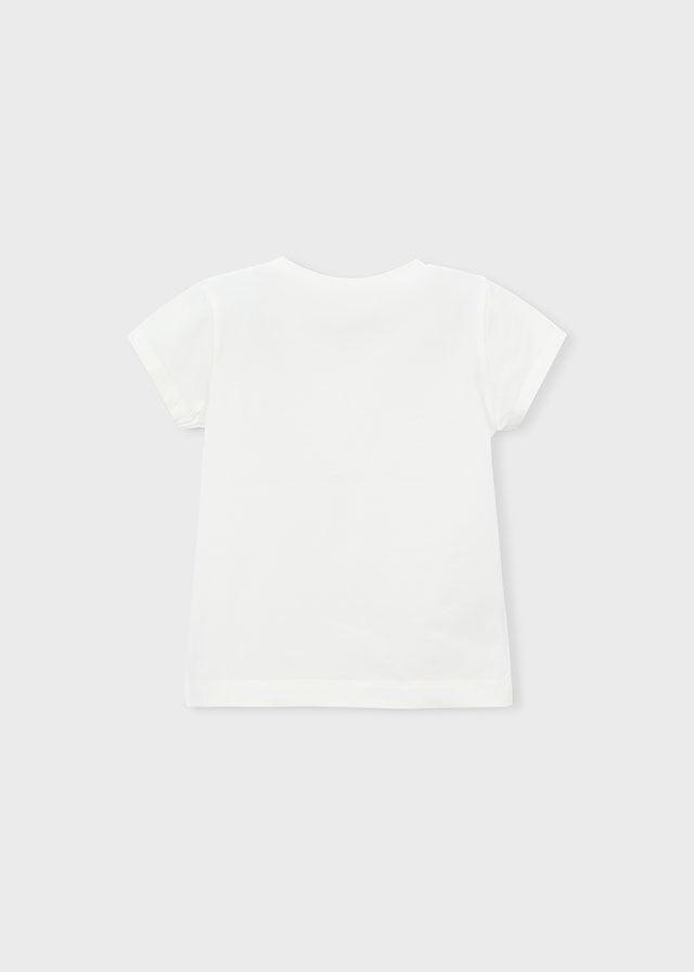 Mayoral Kız Çocuk Çiçek Detalı Beyaz Tshirt Kısa Kol Basic
