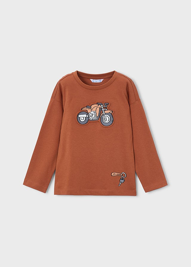 Mayoral Erkek Çocuk Kahverengi Motor Detaylı Uzun Kollu Tshirt