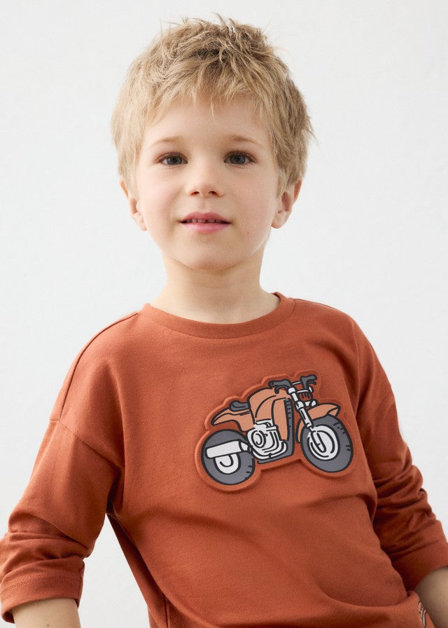 Mayoral Erkek Çocuk Kahverengi Motor Detaylı Uzun Kollu Tshirt
