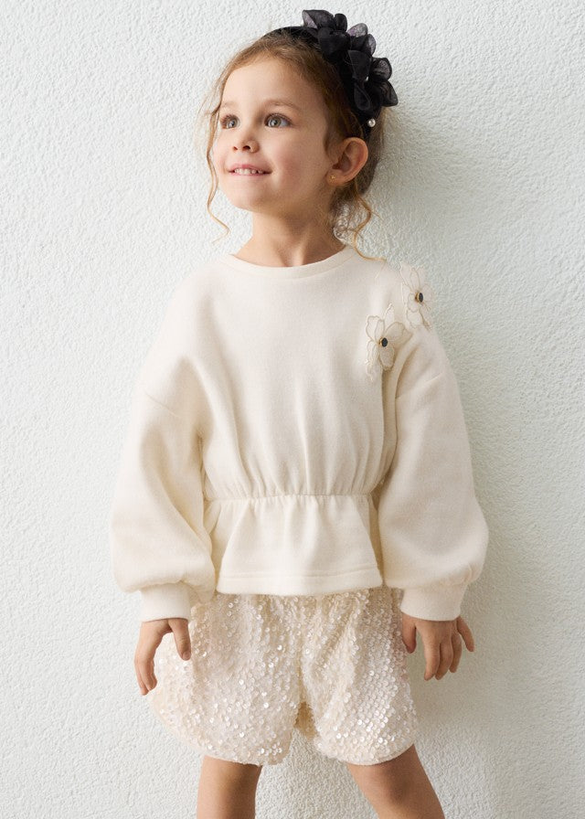 Mayoral Kız Çocuk Krem Pullu Şort Bluz Set