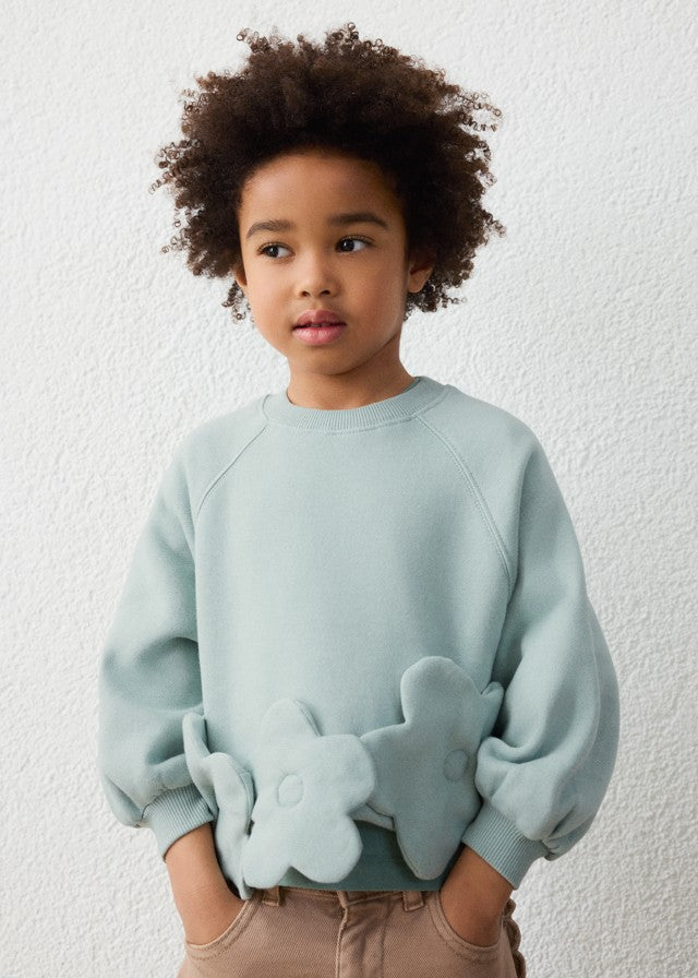 Mayoral Kız Çocuk Mint Çiçek Detaylı Sweatshirt