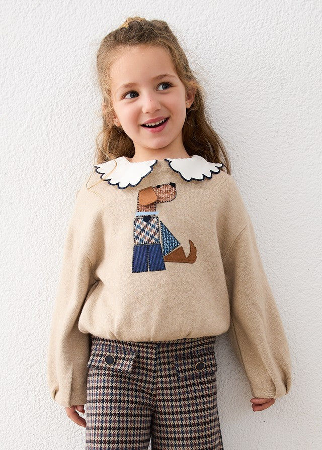 Mayoral Kız Çocuk Bej Köpek Detaylı Sweatshirt
