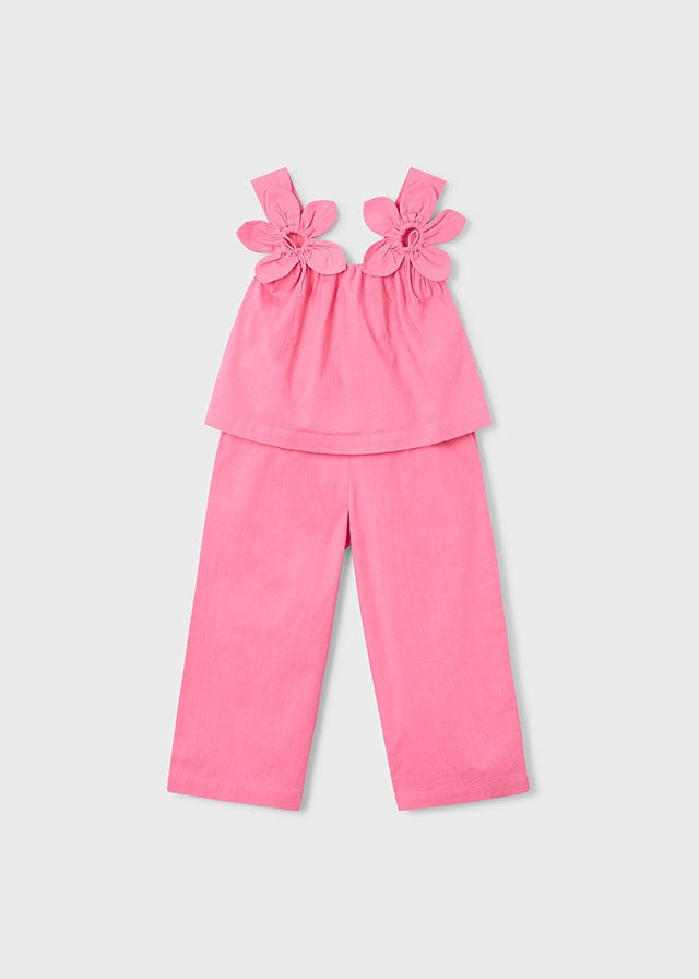Mayoral Kız Çocuk Pembe Çiçek Detaylı Pantolon Set