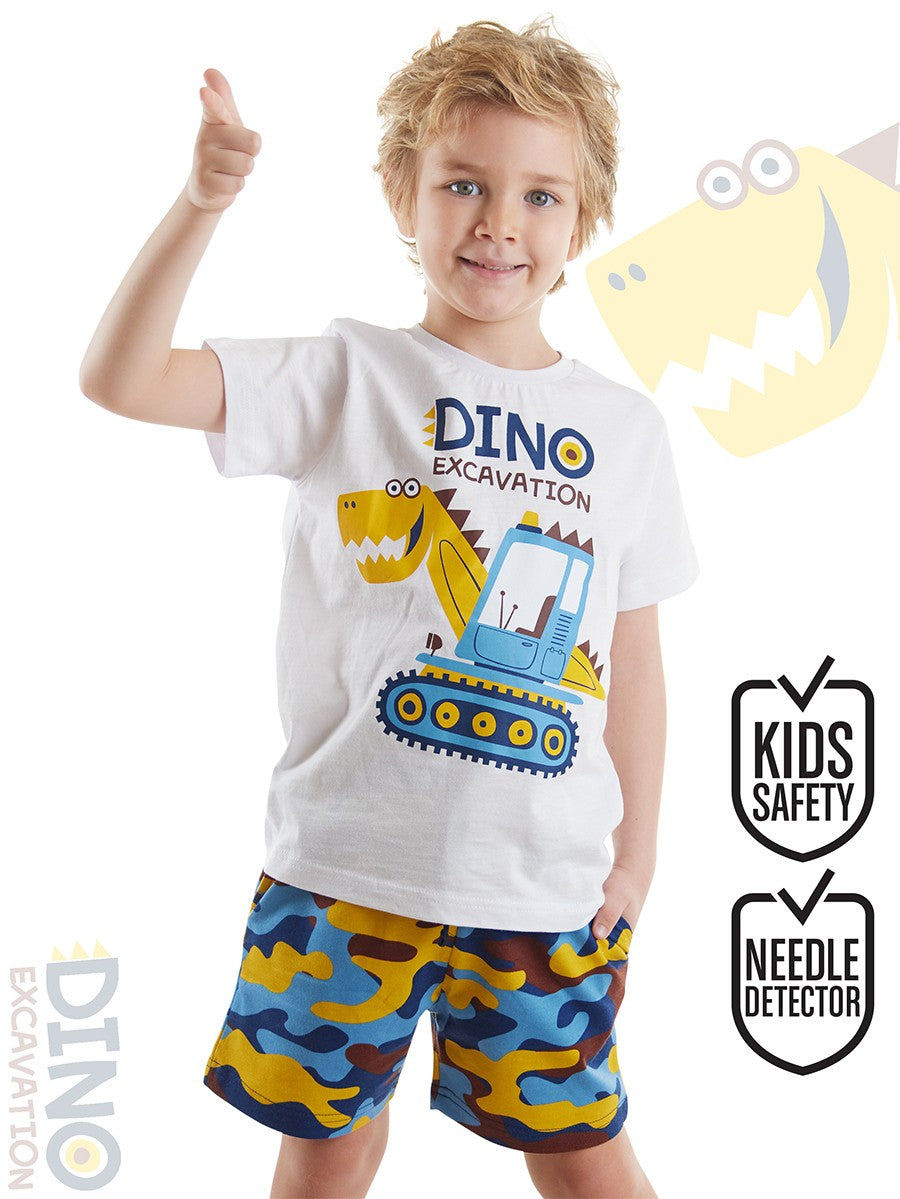 CFF-045 Dino Kazı T-shirt Kamuflaj Şort Takım