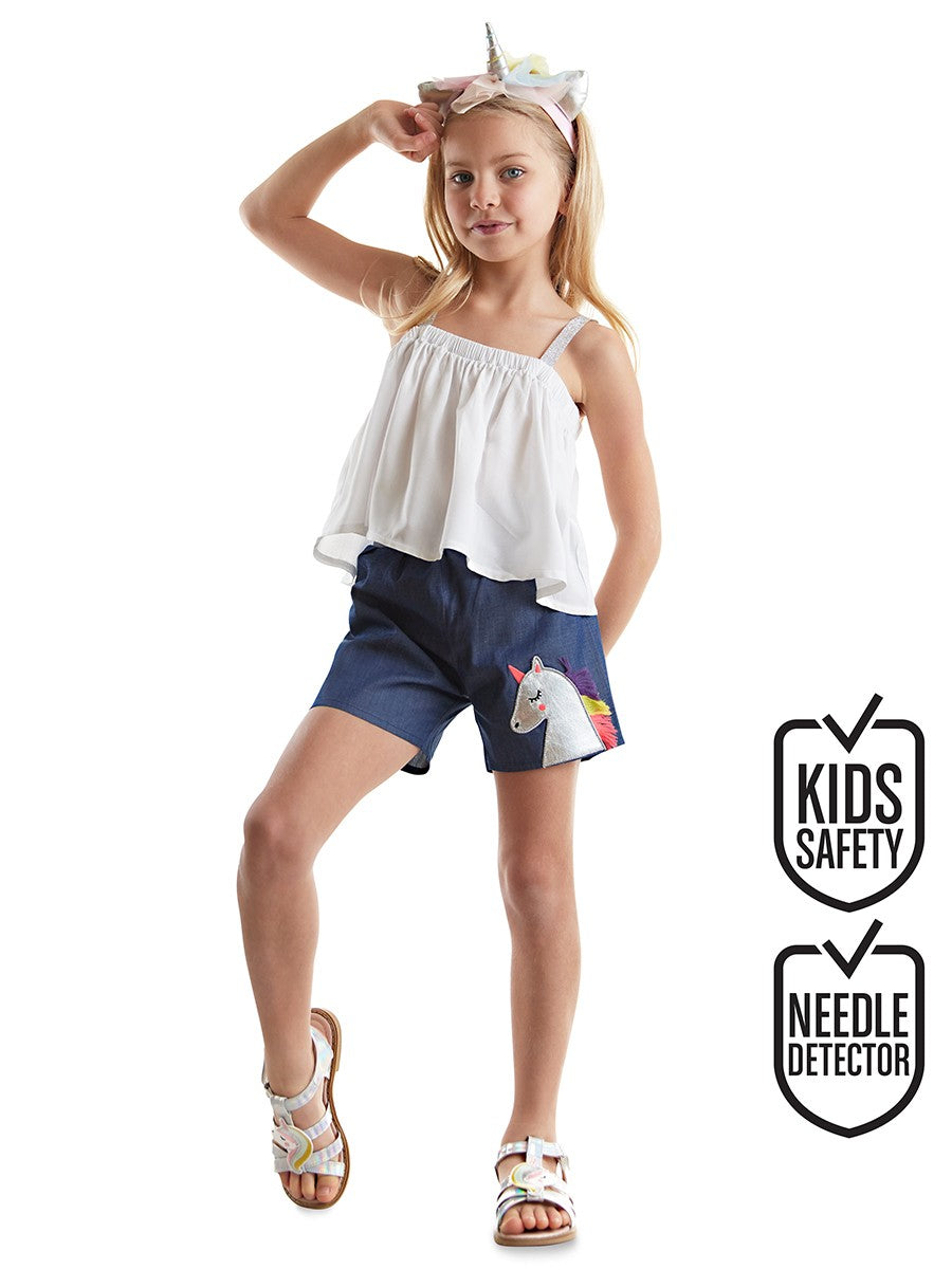 CFF-013 Renkli Püsküllü Unicorn Denim Şort Takım