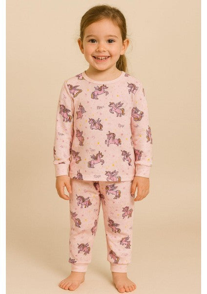 22512G2020 Kız Çocuk Unicorn Desenli Pijama Takımı