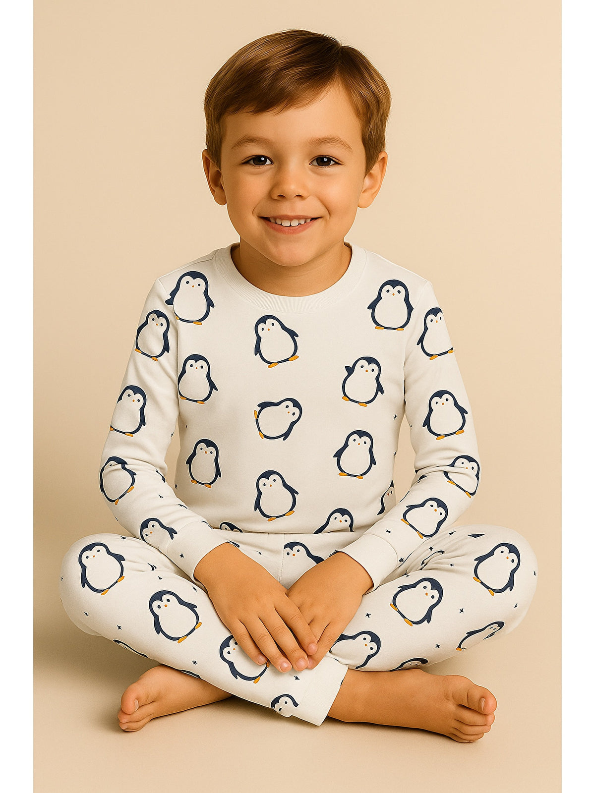 22512G2001 Çocuk Penguen Baskılı Pijama Takımı