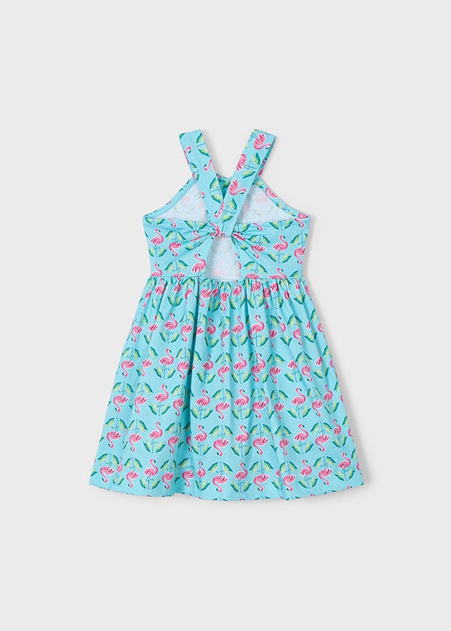 3938 Mayoral Kız Çocuk Mavi Flamingo Desenli Elbise