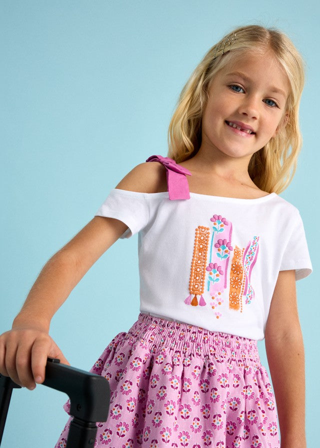 3011 Mayoral Kız Çocuk Pembe Askı Detaylı Tshirt