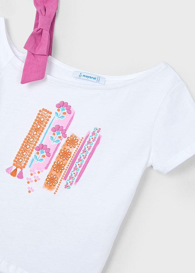 3011 Mayoral Kız Çocuk Pembe Askı Detaylı Tshirt