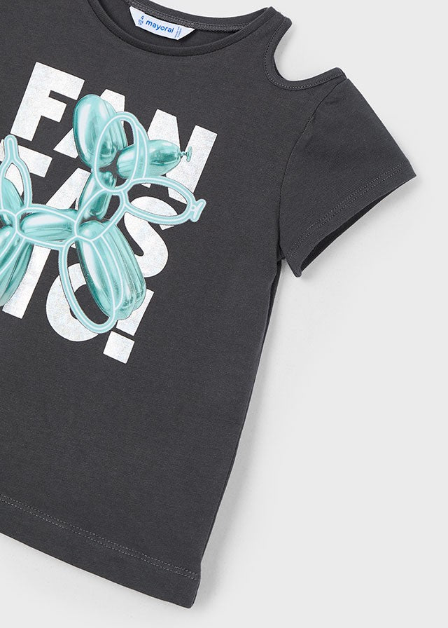 3056 Mayoral Kız Çocuk Omuz Detaylı Antrasit Tshirt