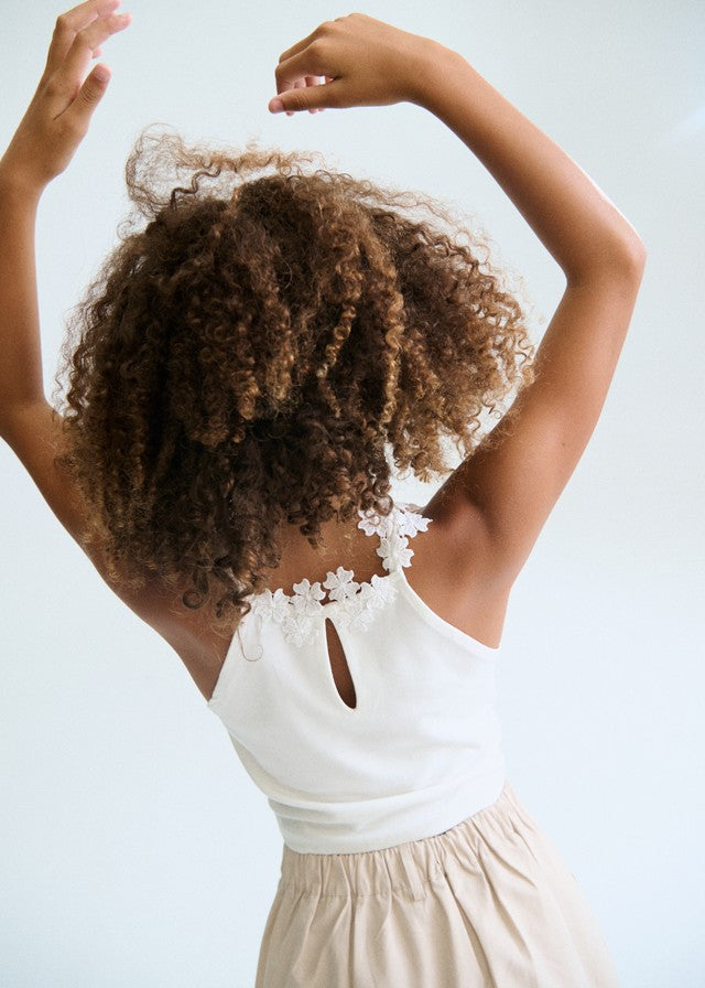 Mayoral Kız Çocuk Fisto Detaylı Beyaz Askılı Crop Tshirt