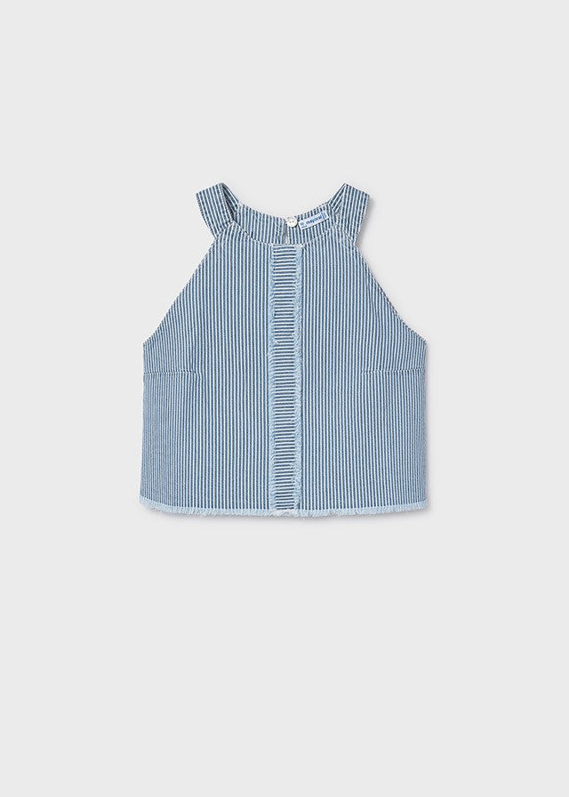 Mayoral Kız Çocuk Lacivert Çizgili Yumuşak Denim Askılı Tshirt