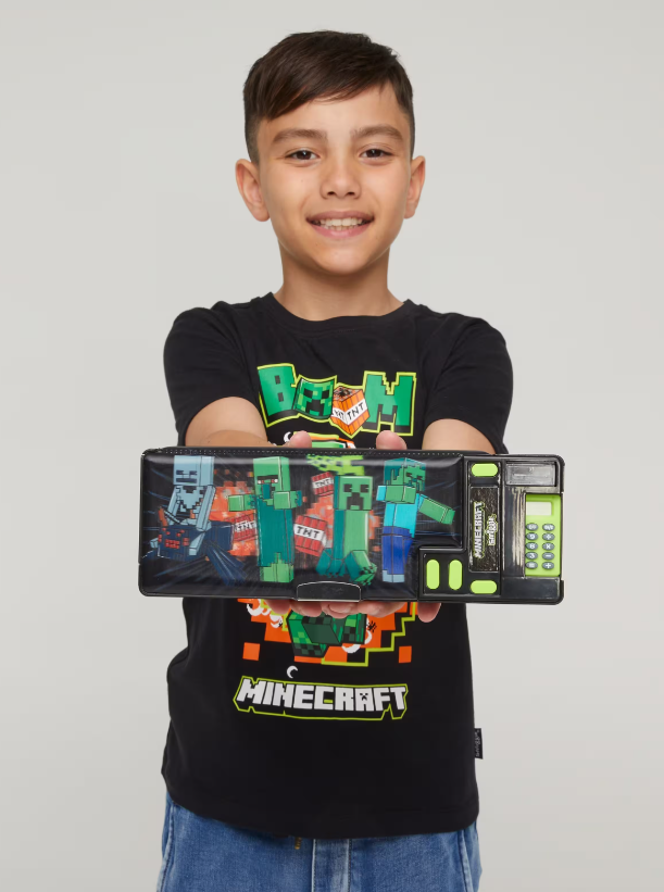 Smiggle Minecraft Pop Out Otomatik Kalem Kutusu-Hesap Makinası ve Gizli Bölmeli