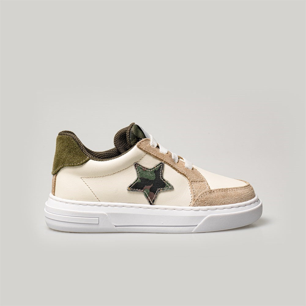Merli&Rose Deri Star Sneaker Krem-Haki