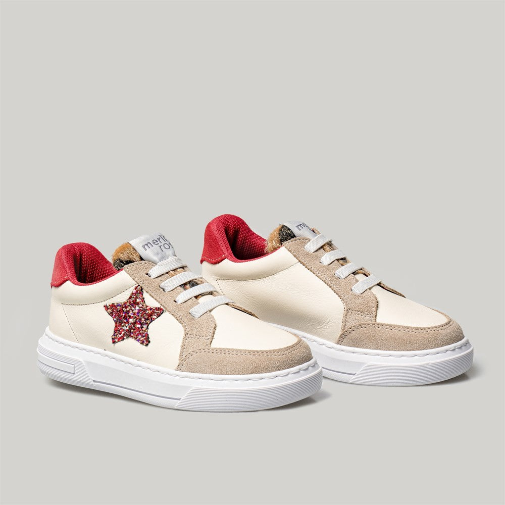 Merli&Rose Deri Star Sneaker Krem-Kırmızı