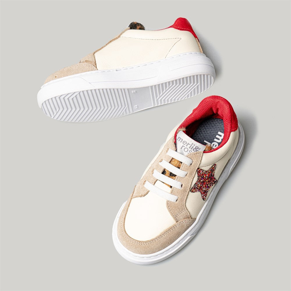 Merli&Rose Deri Star Sneaker Krem-Kırmızı