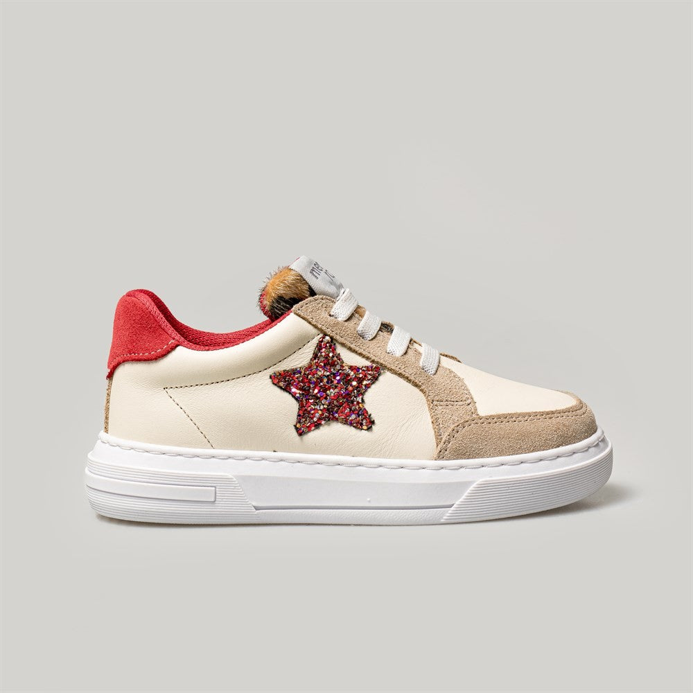 Merli&Rose Deri Star Sneaker Krem-Kırmızı