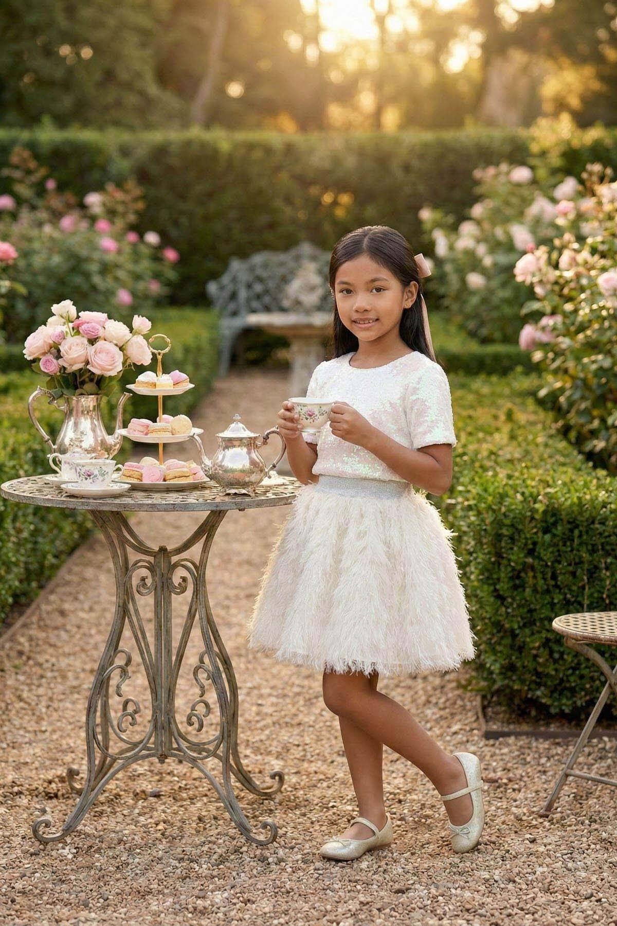 36030PR Powder Gırls Sparkling Sequin Top & Skirt