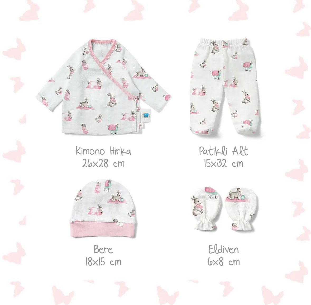 Yenidoğan Bebek Hastane Çıkış Seti 4 Parça - Bébé Lapin Rose