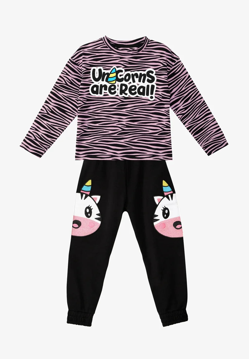 Denokids Unicorn Zebra Kız Çocuk T-shirt Pantolon Takım