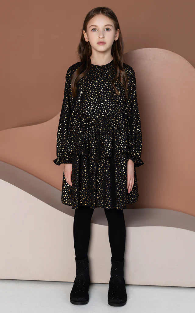 SheShe Yıldız Baskılı Şifon Elbise