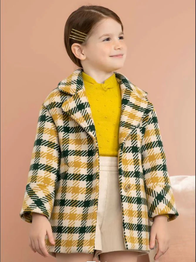 Abel&Lula Sarı Ekose Kız Çocuk Kaban