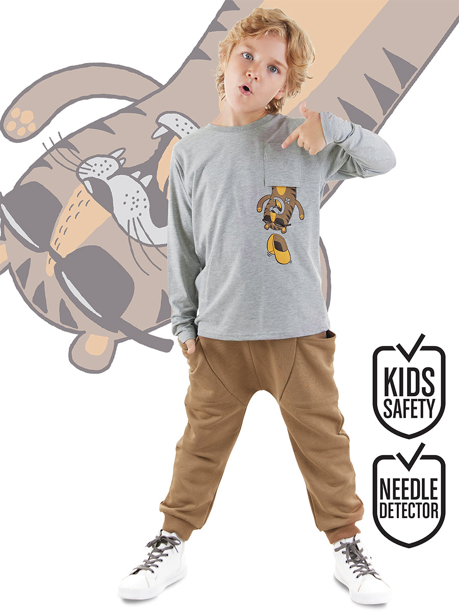 Denokids Cepte Kaplan Erkek Çocuk T-shirt Eşofman Altı Takım