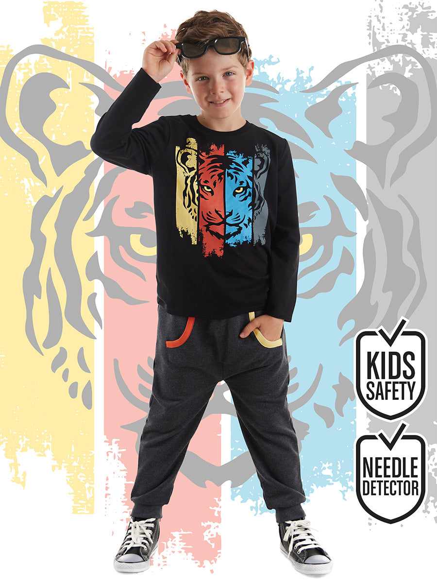 Denokids Kaplan Erkek Çocuk T-shirt Eşofman Altı Takım