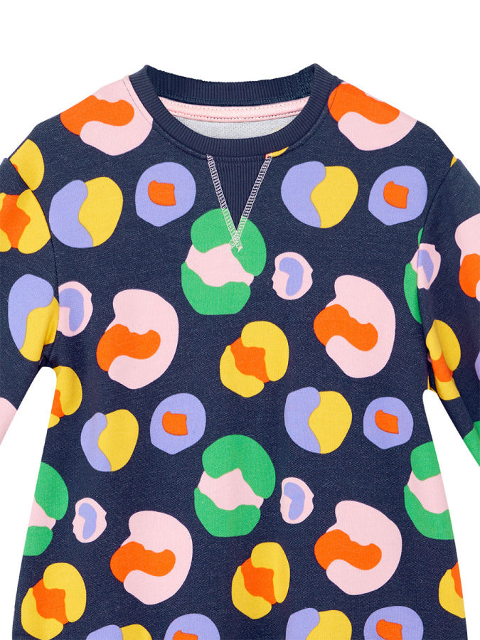 Denokids Renkli Çiçekli Kız Çocuk Lacivert Elbise