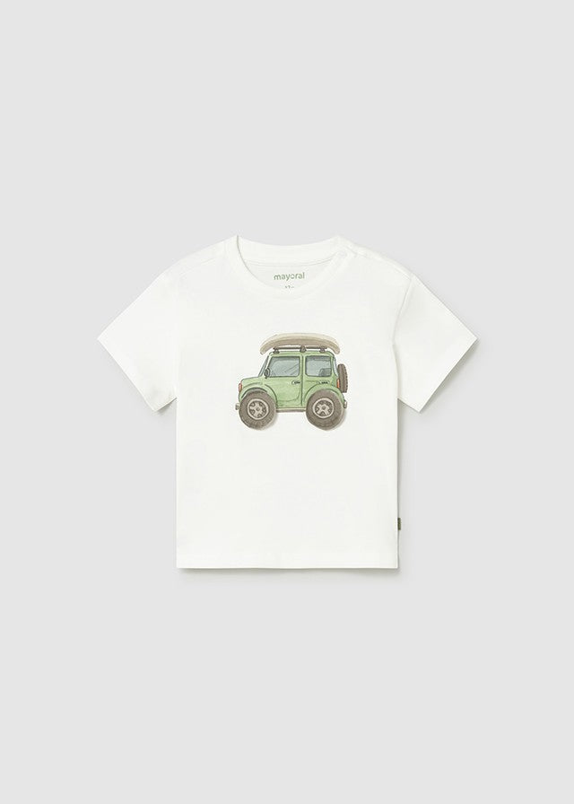 Mayoral Erkek Bebek Araba Detaylı Kısa Kol Beyaz Tshirt