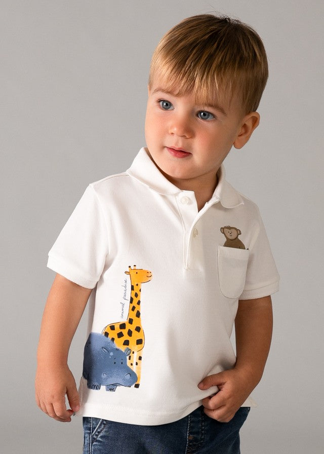 Mayoral Erkek Bebek Beyaz Polo Yaka Zürafa Detaylı Tshirt