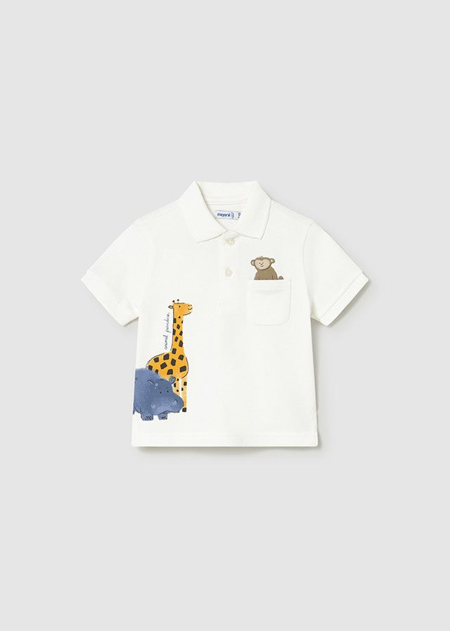 Mayoral Erkek Bebek Beyaz Polo Yaka Zürafa Detaylı Tshirt