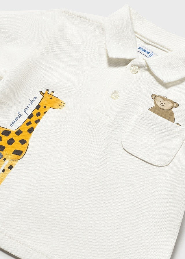 Mayoral Erkek Bebek Beyaz Polo Yaka Zürafa Detaylı Tshirt