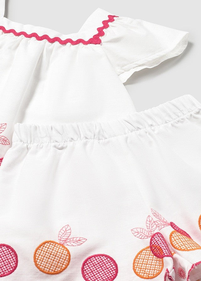 Mayoral Kız Bebek Beyaz İşlemeli Şort Set Takım