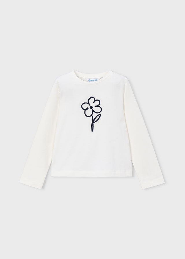 Mayoral Kız Çocuk Uzun Kollu Çiçekli Beyaz Tshirt