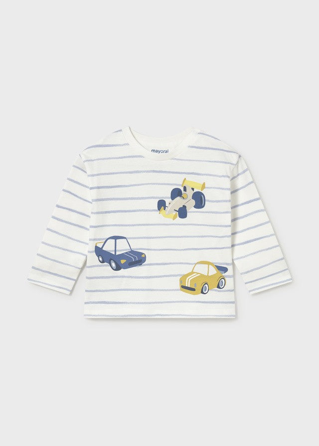 Mayoral Erkek Bebek Uzun Kollu Araba Detaylı Çizgili Tshirt