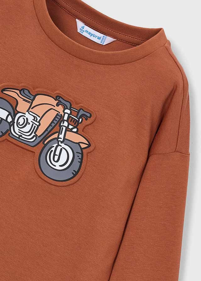 Mayoral Erkek Çocuk Kahverengi Motor Detaylı Uzun Kollu Tshirt