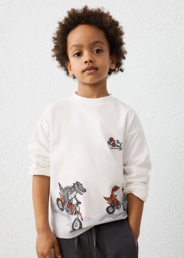 Mayoral Erkek Çocuk Krem Dinazor Detaylı Uzun Kollu Tshirt