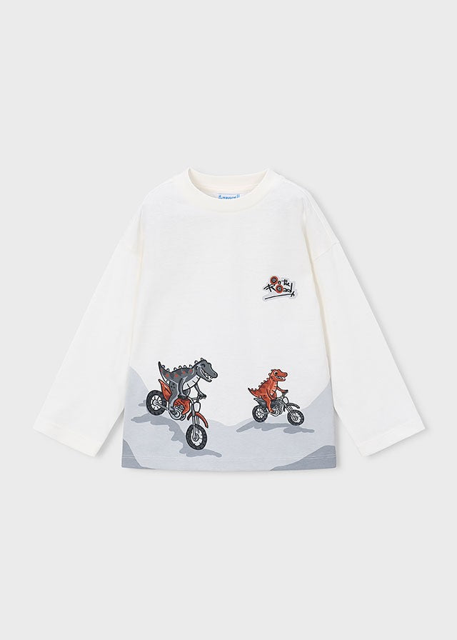 Mayoral Erkek Çocuk Krem Dinazor Detaylı Uzun Kollu Tshirt