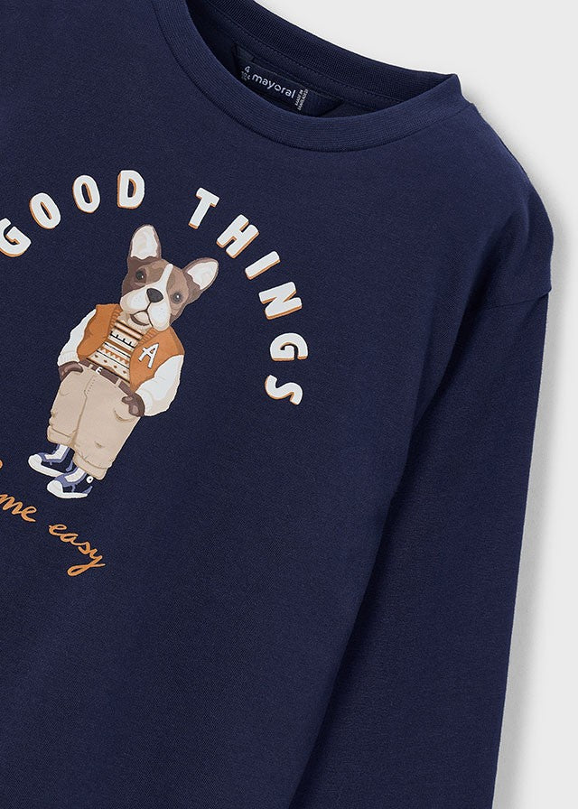 Mayoral Erkek Çocuk Lacivert Köpek Detaylı Uzun Kollu Tshirt