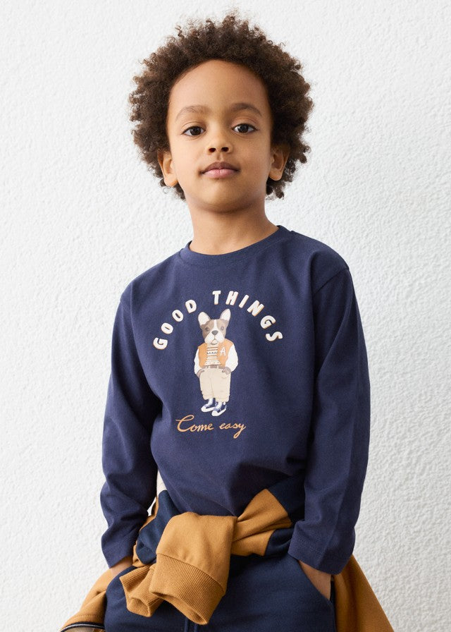 Mayoral Erkek Çocuk Lacivert Köpek Detaylı Uzun Kollu Tshirt