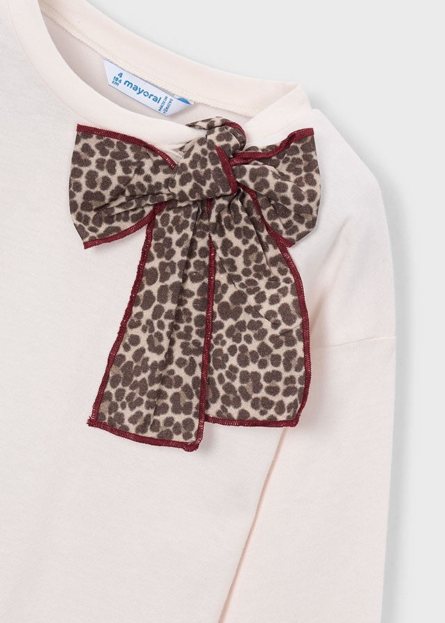 Mayoral Kız Çocuk Yakası Leopar Fiyonklu Uzun Kollu Tshirt