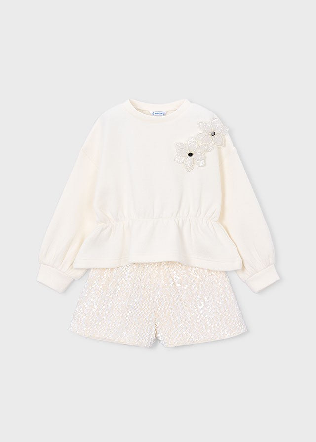 Mayoral Kız Çocuk Krem Pullu Şort Bluz Set
